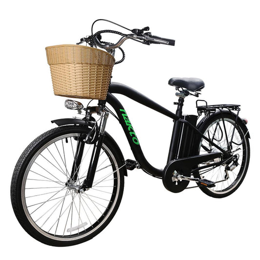 NAKTO City Electric Bicycle Men 26" Camel Black with Plastic Basket
